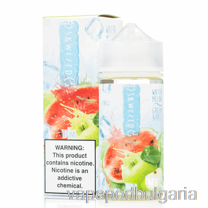 Vape 10000 Дръпки ледена диня зелена ябълка - Skwezed - 100ml 0mg